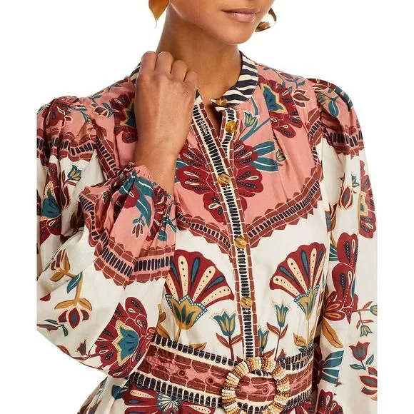 Farm Rio Womens Belted Mini Dress Small Raid Cream - NWT $248 - Picture 2 of 6